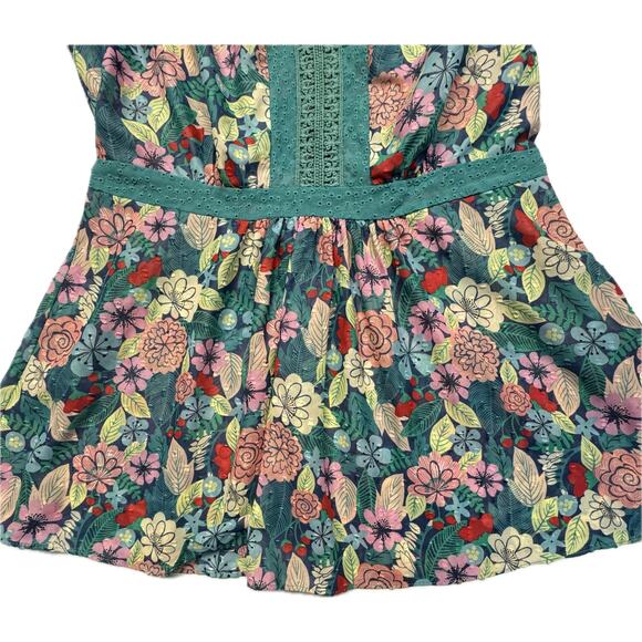 Matilda Jane Kookaburra Top, Women Size L, Peasant Boho, Floral & Lace Teal Pink - Picture 6 of 8